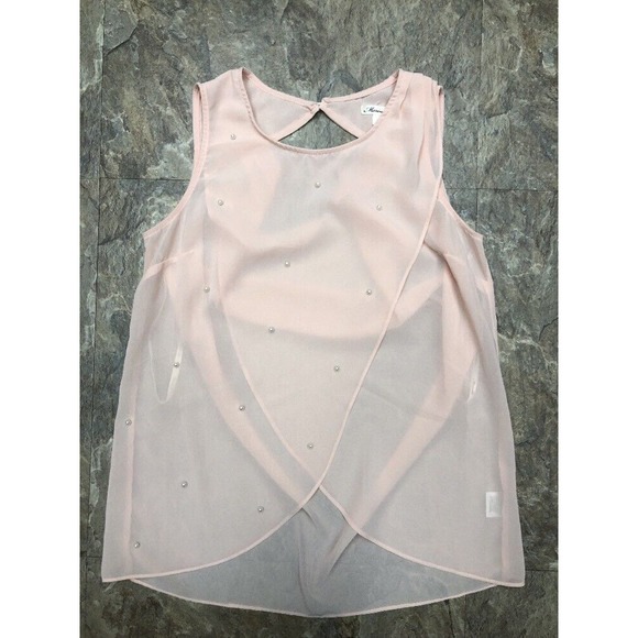Marineblu Sz S Blush Pink Sleeveless Draped Back Blouse Pearl Front Tank Top - Picture 1 of 9